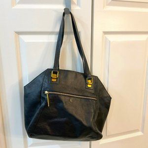Elliott Lucca large black leather purse with gold hardware and top zipper